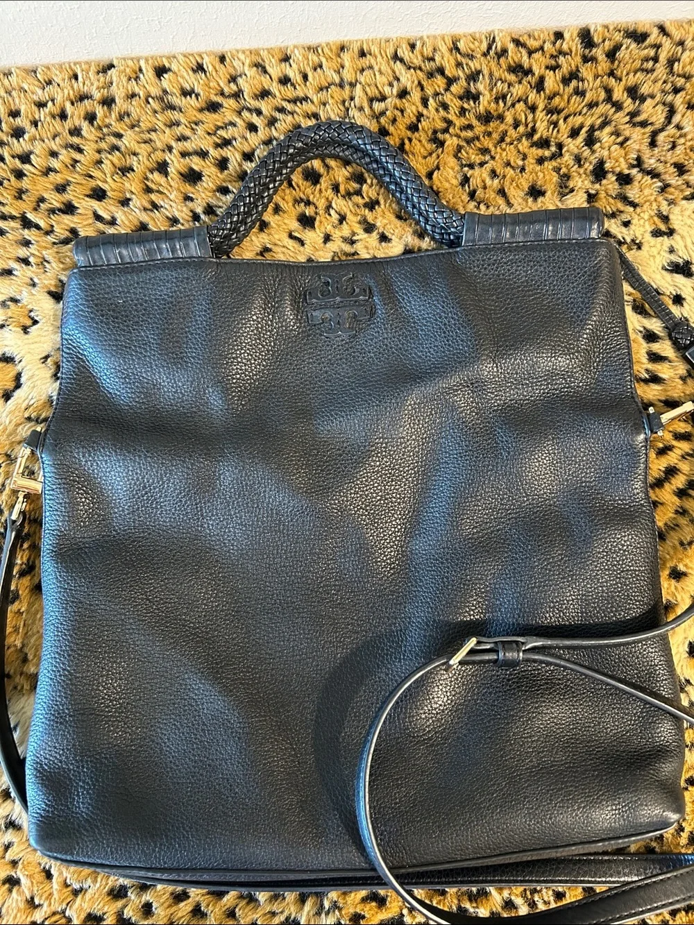 Tory Burch Black Pebbled Leather Crossbody with Tassel